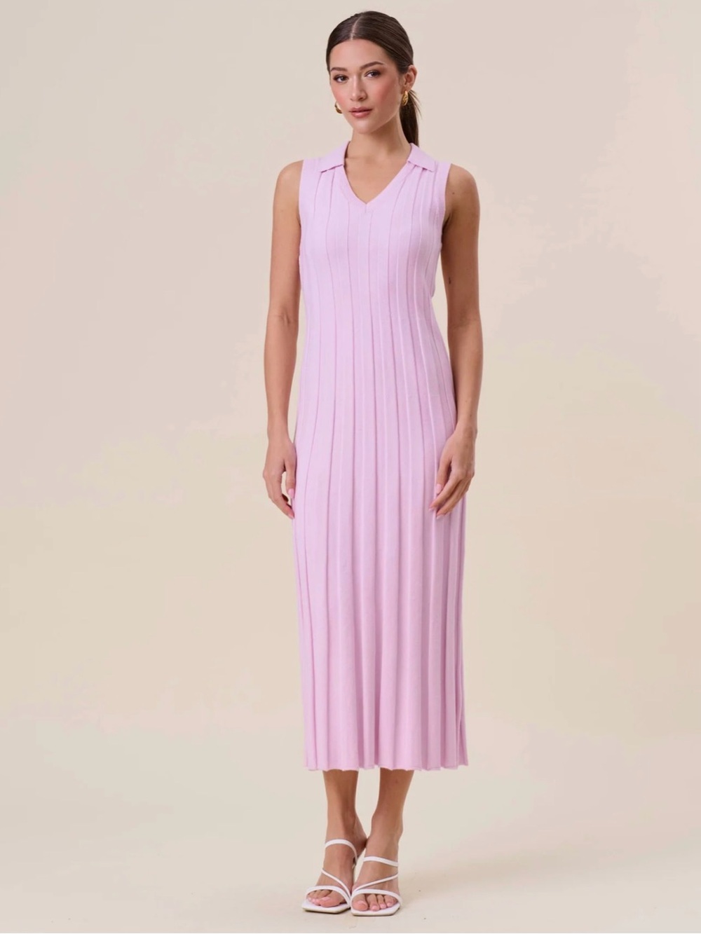 Able Los Angeles Sleeveless V-Neck Ribbed Maxi Dress in Light Pink - Picture 4 of 6